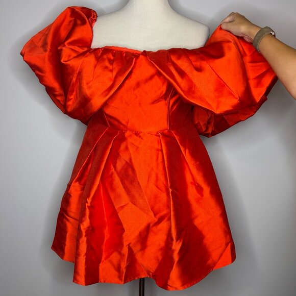 ASOS - Volume Sleeve Mini Dress with Full Skirt in Red - Picture 1 of 4